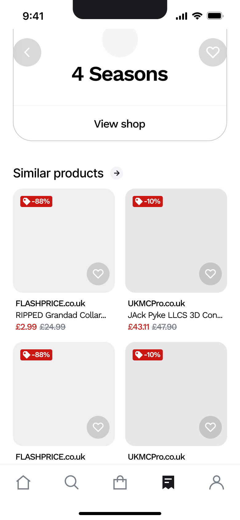 Product page: store card and similar products.