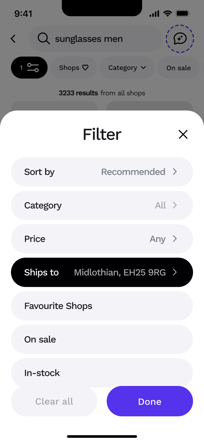 Filter sheet with ships to only.