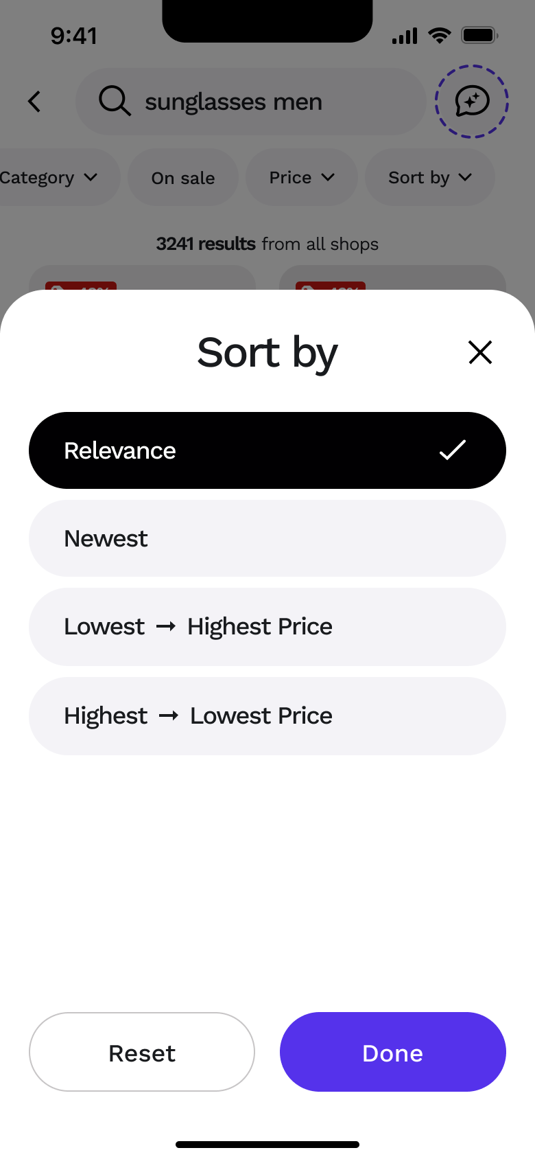 Sort by sheet with relevance selected.