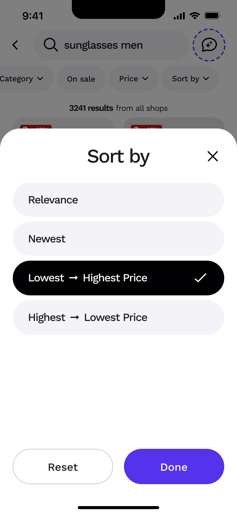 Sort by lowest to highest price selected.