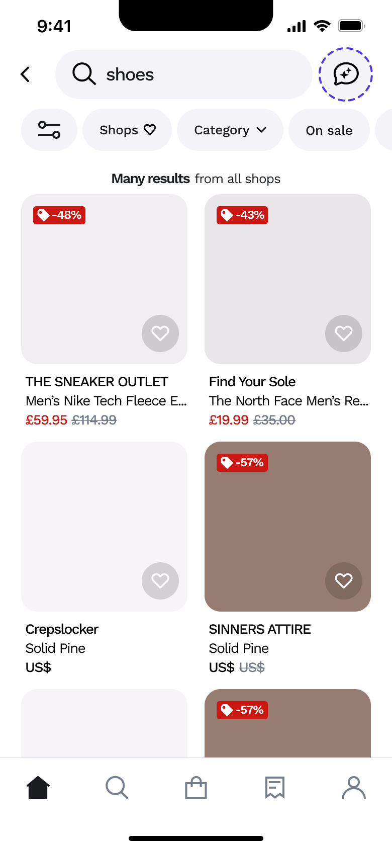 Search results for shoes.
