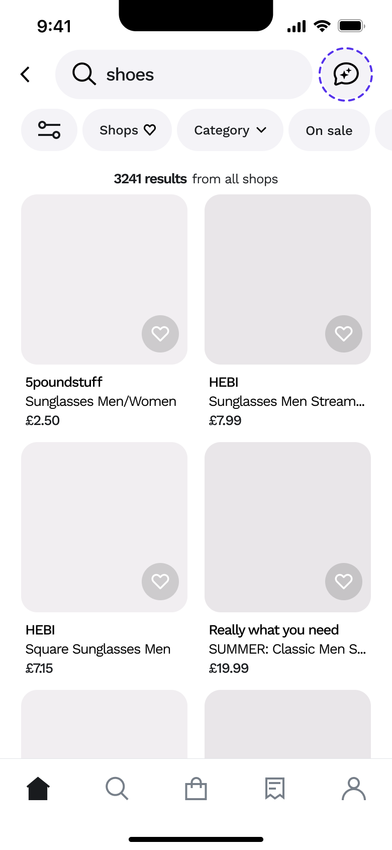 Search results count and product grid.