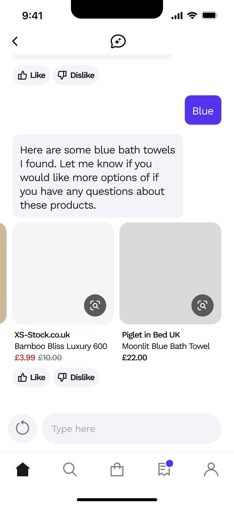 Assistant chat with more product suggestions.