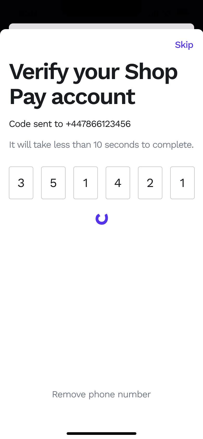 Verification code complete, verifying.
