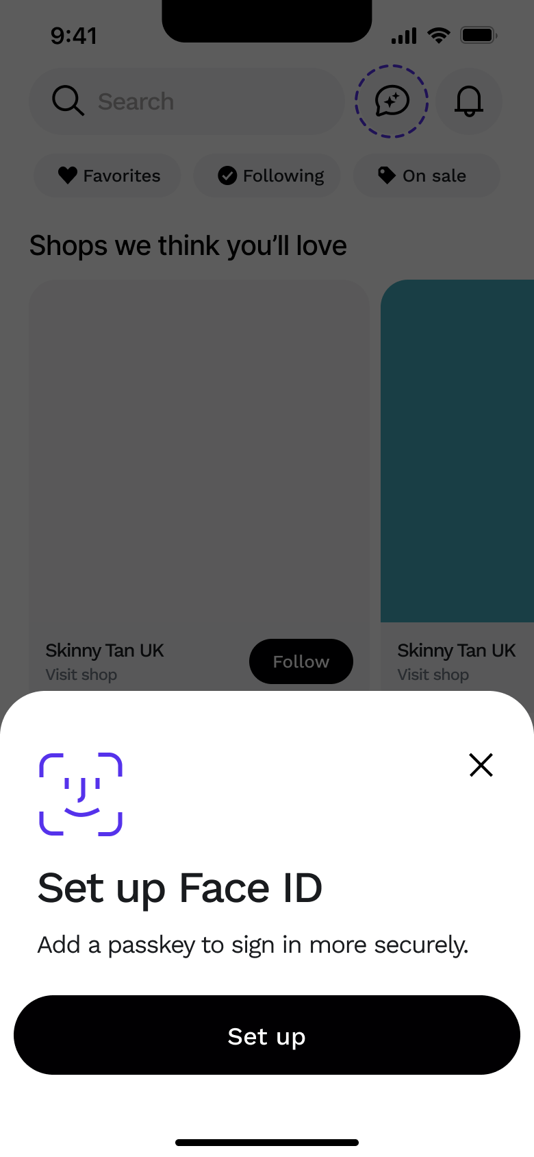 Set up face sign-in: add a passkey.