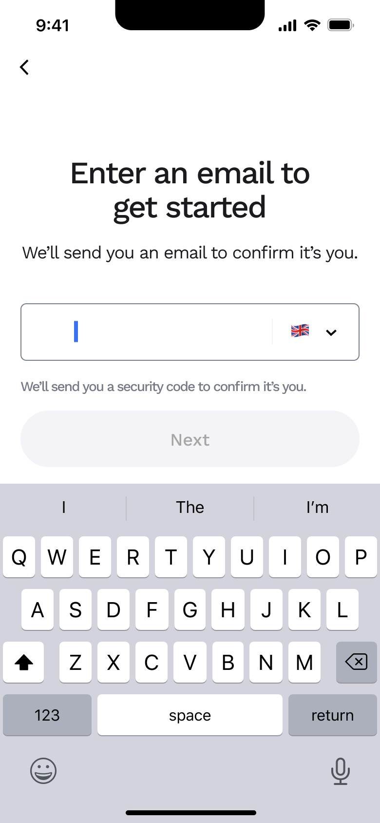 Enter an email to get started, empty field.