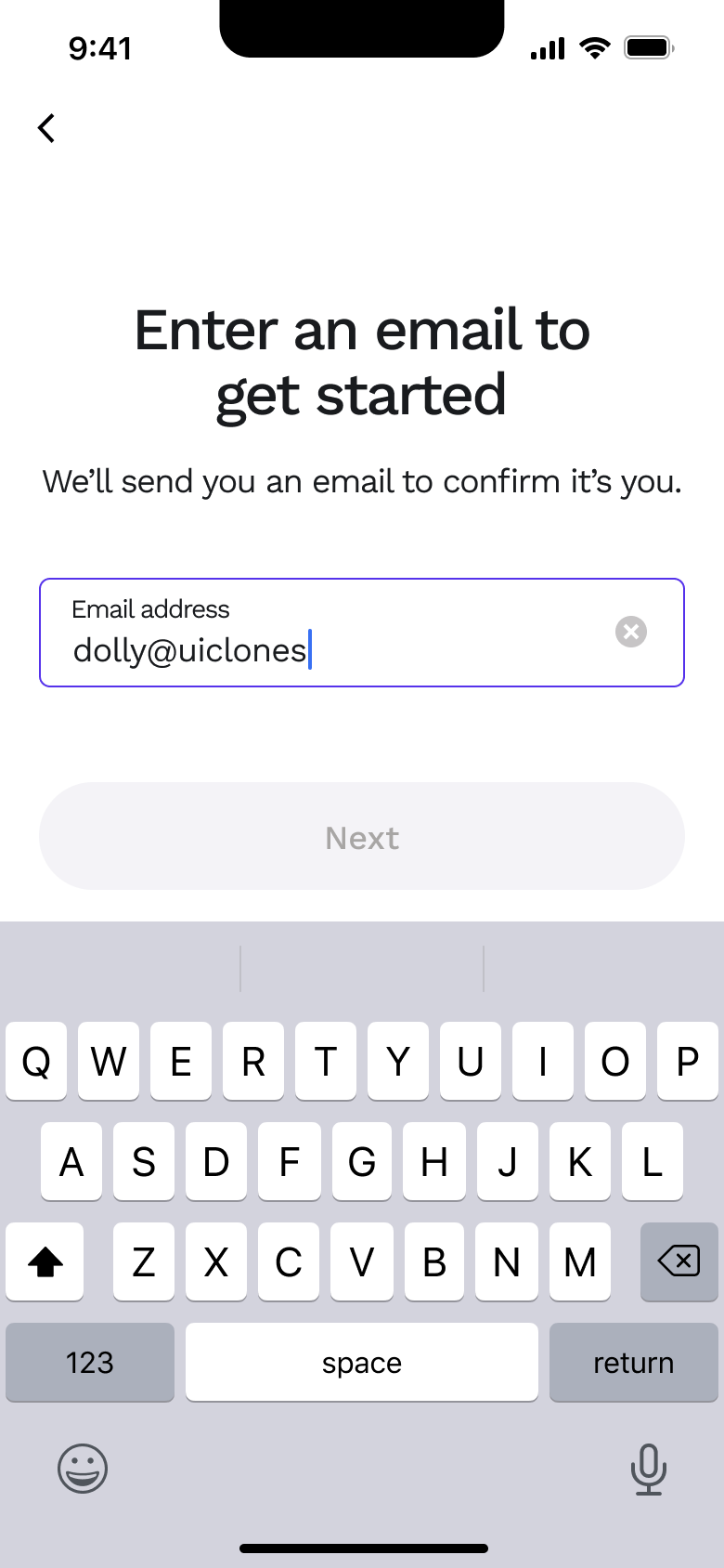 Email typed in full.