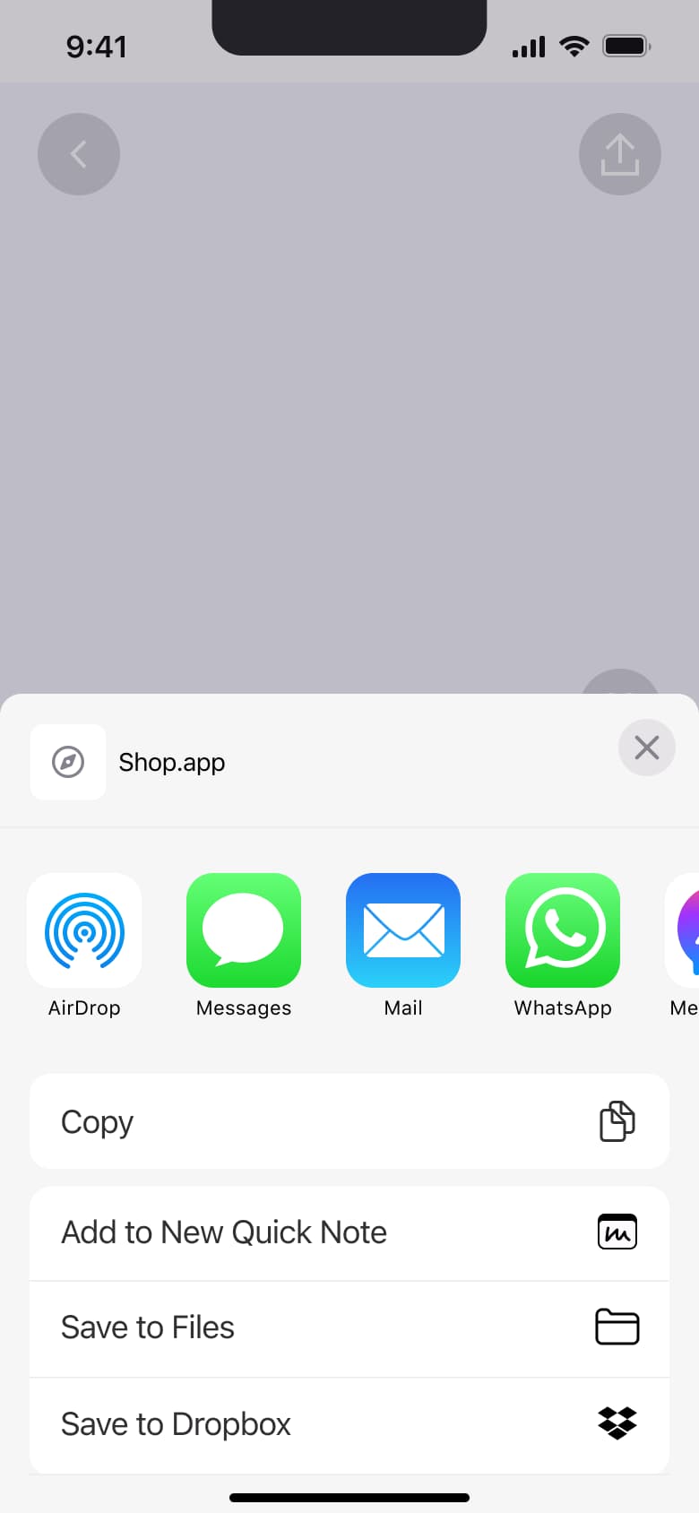 Share sheet for a product.