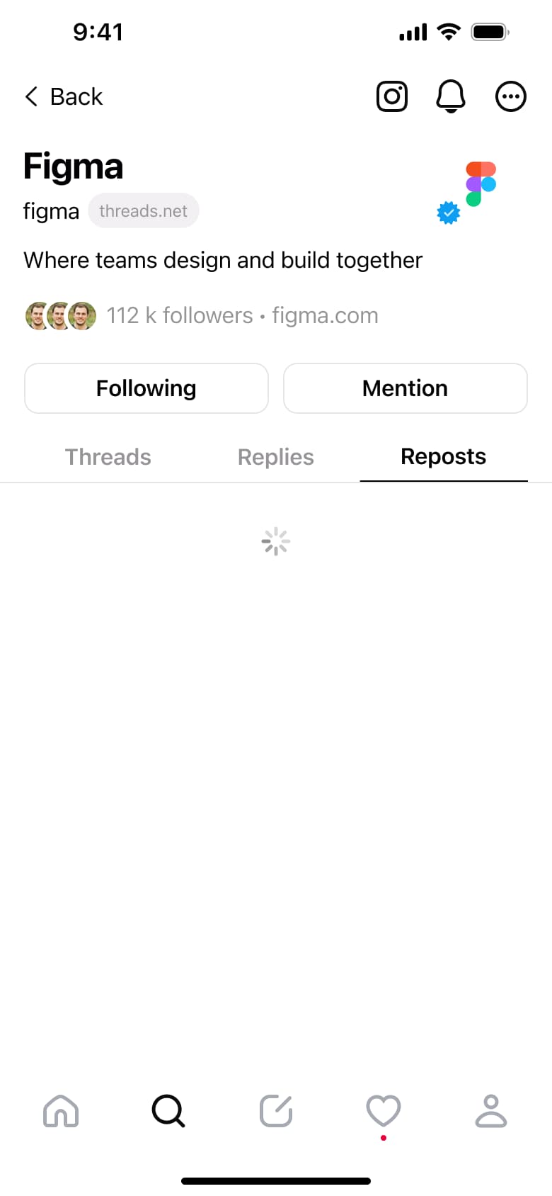 Profile reposts tab loading.