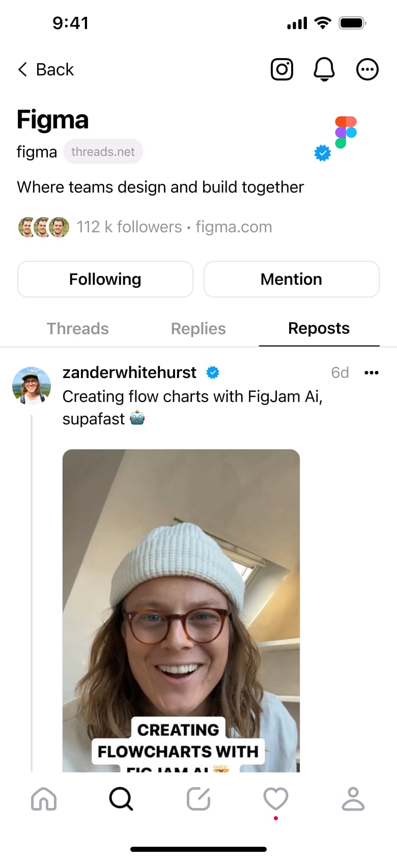 Profile reposts tab with image post.