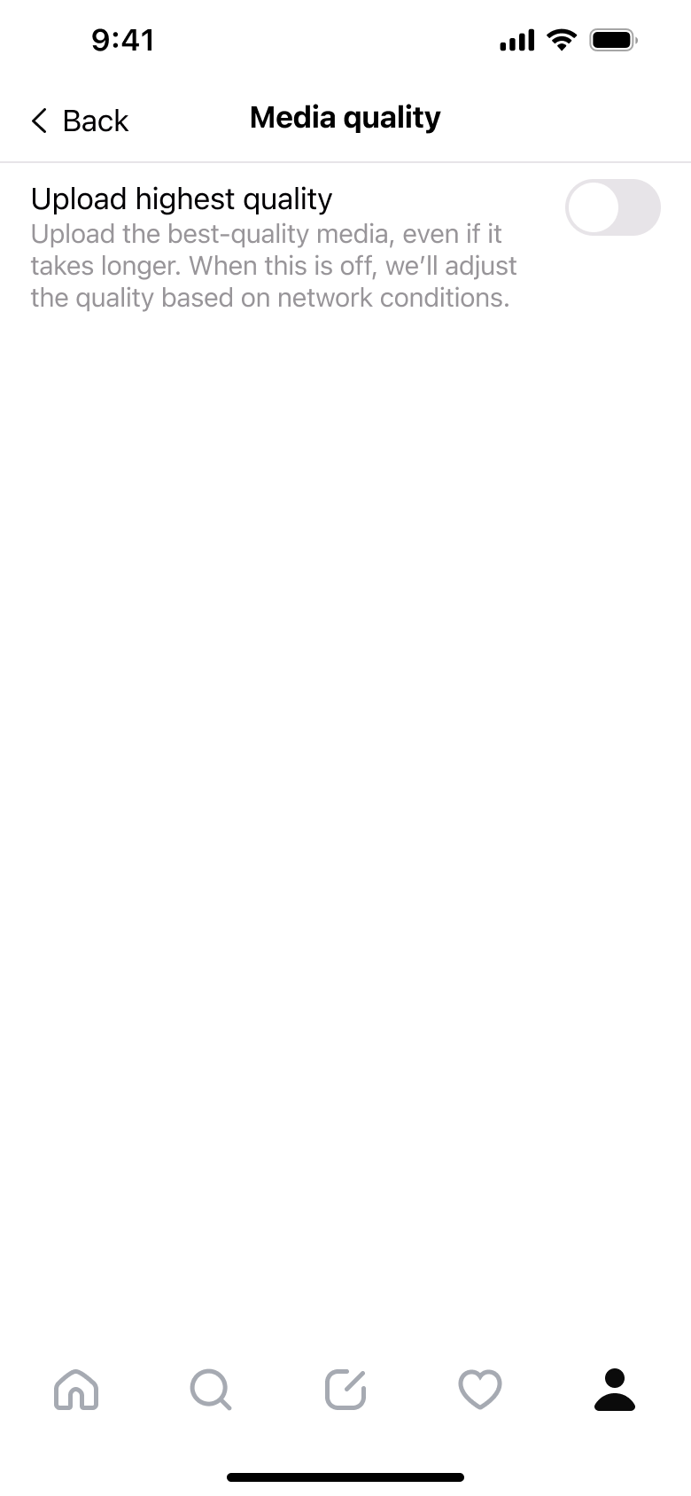 Media quality: upload highest quality toggle.