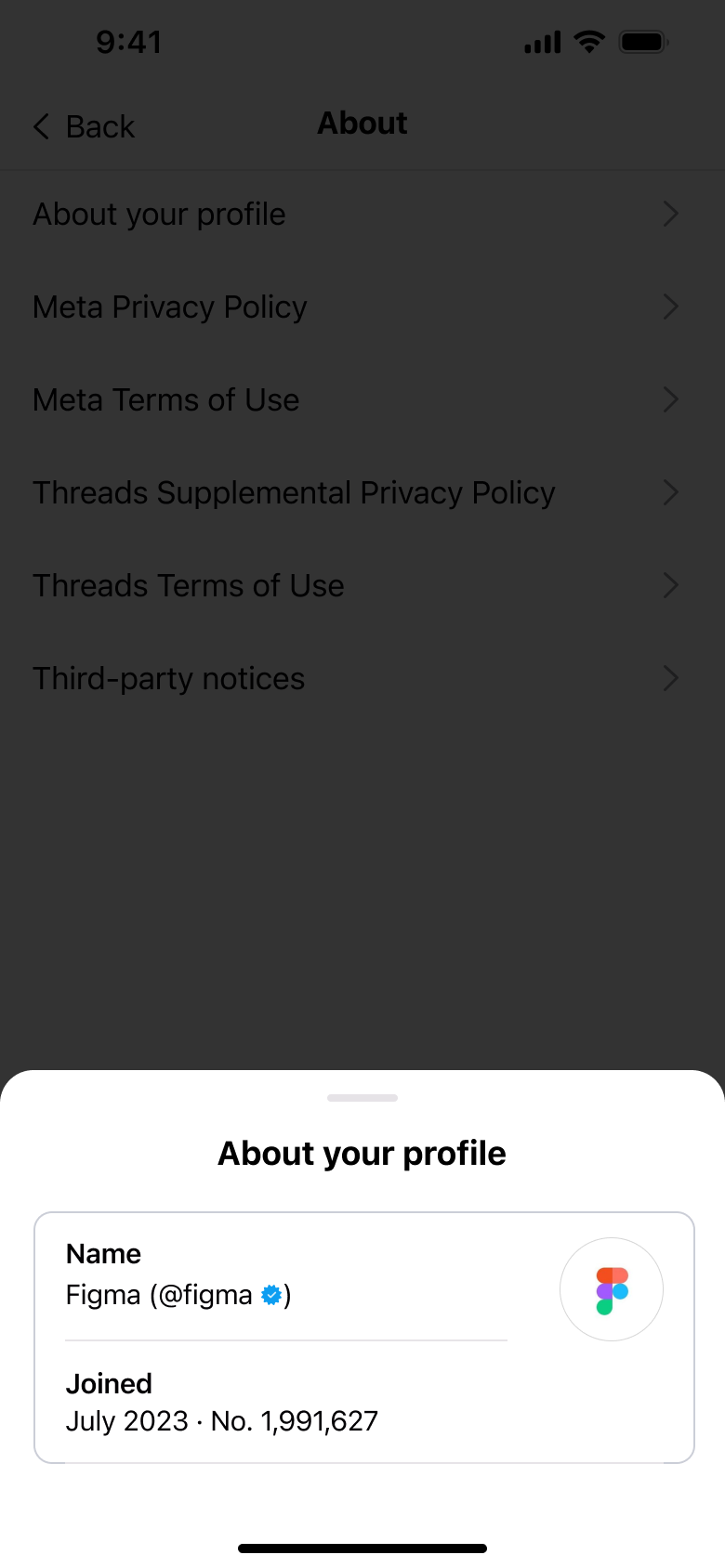 About your profile sheet: name and joined date.