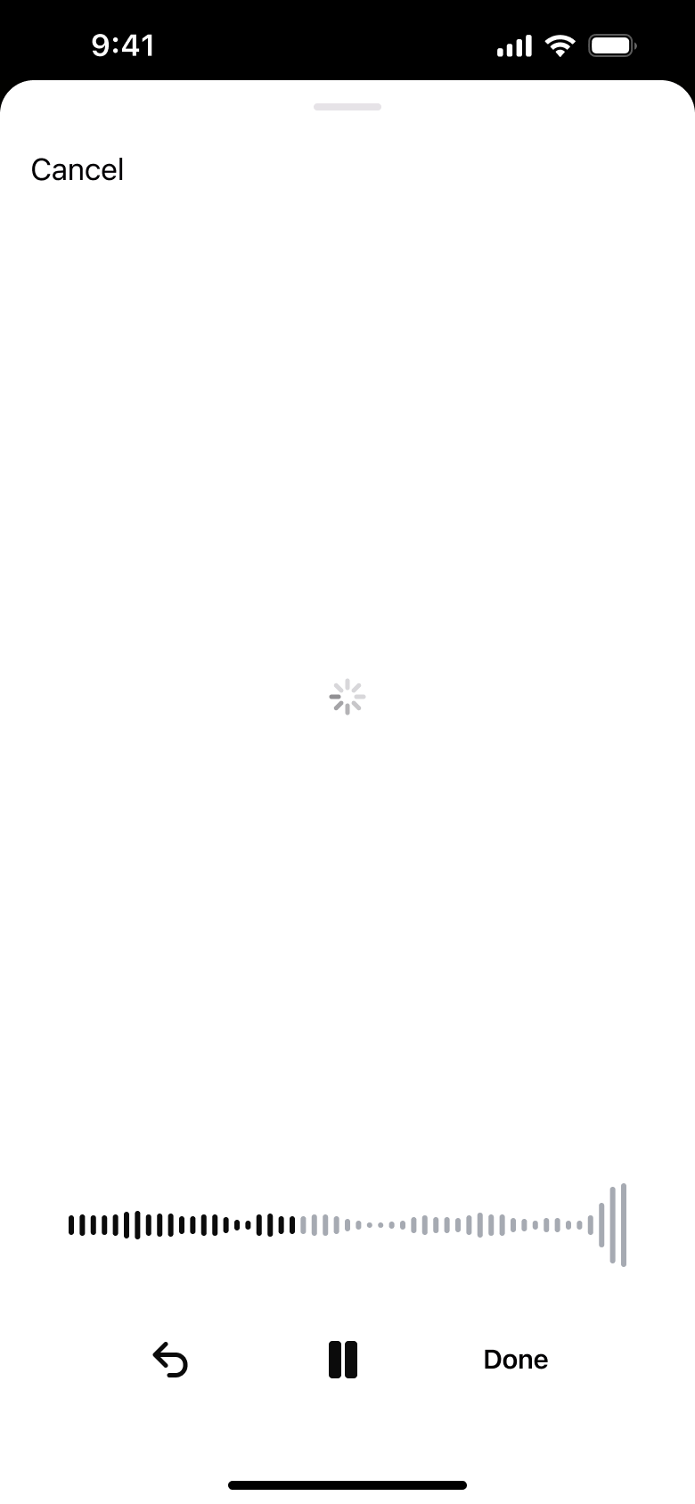 Voice note recorded with play, pause and done.