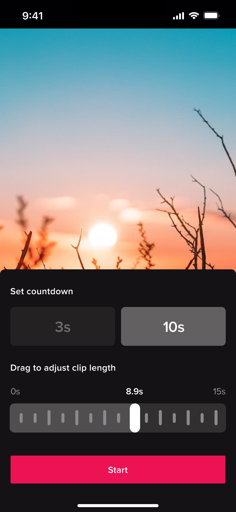 Timer sheet with ten seconds and clip length adjusted.