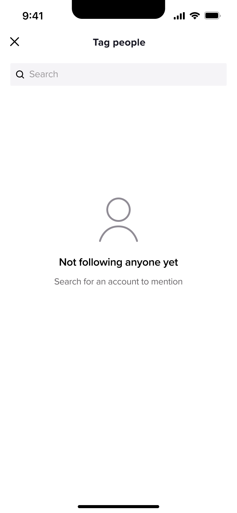 Tag people search: not following anyone yet.