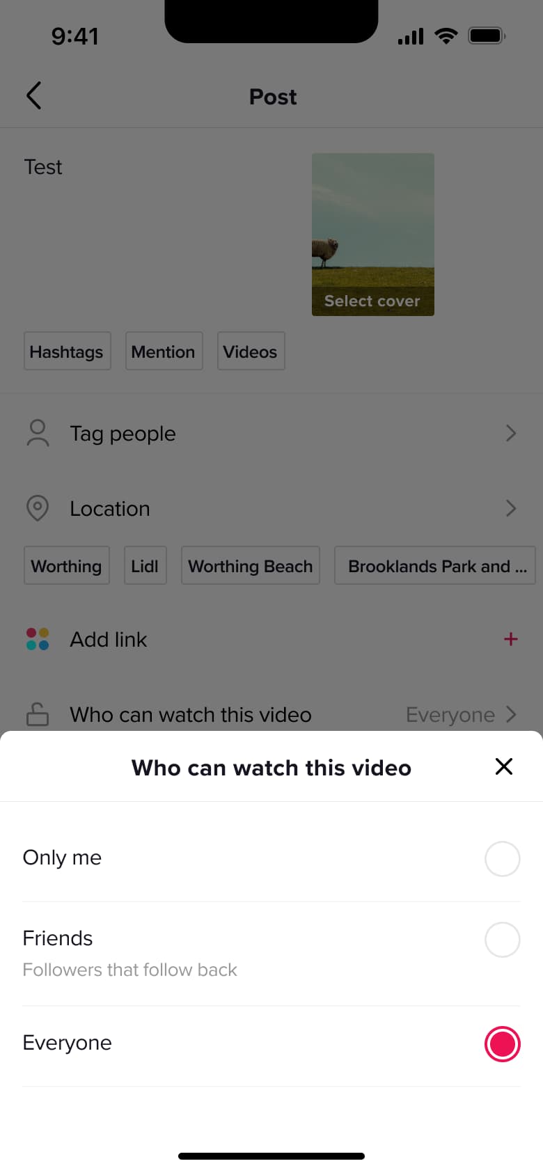 Who can watch this video sheet: only me, friends or everyone.