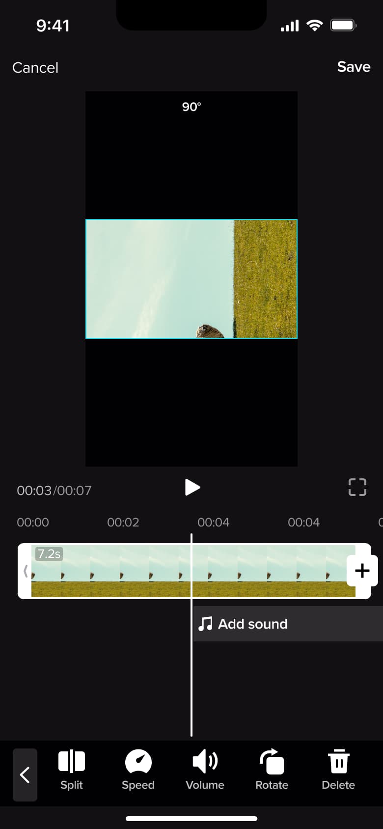 Clip rotated 90 degrees in the editor preview.