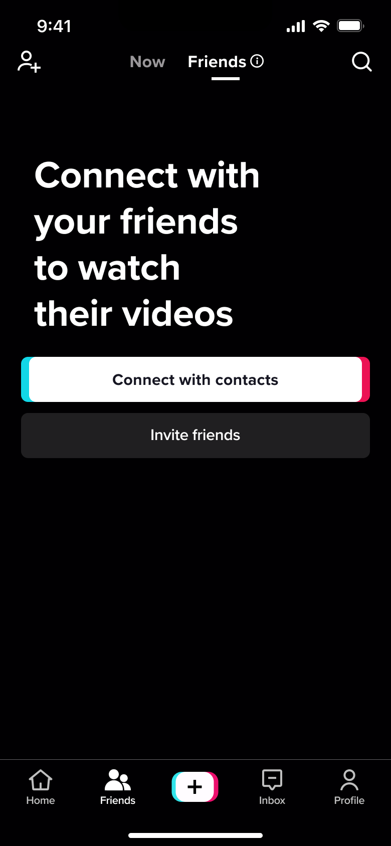 Connect with friends empty state with invite button.