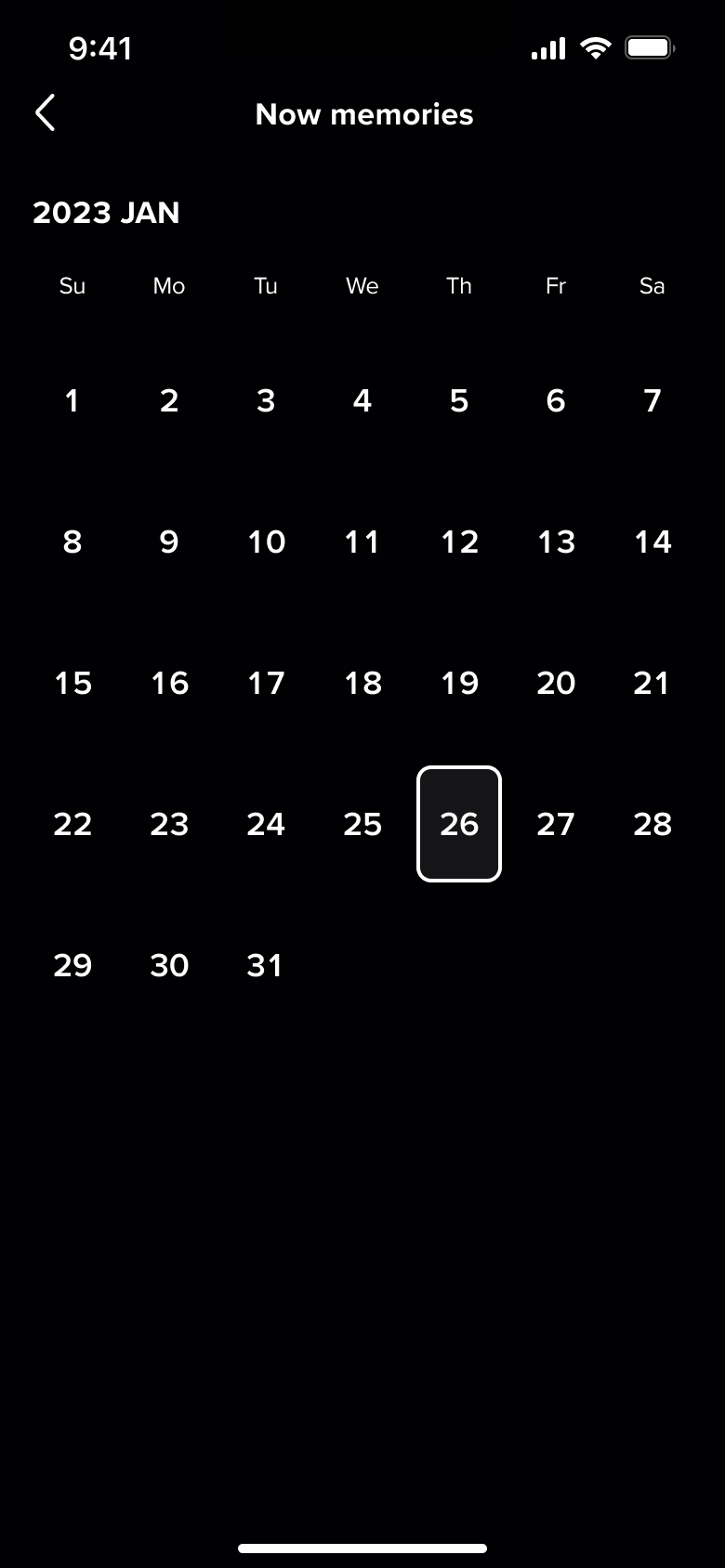 Now memories calendar for a month with today highlighted.