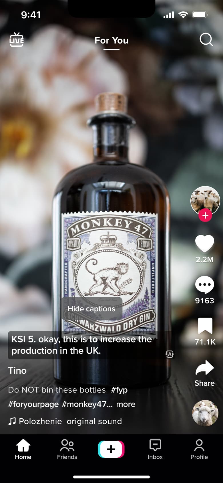 Feed video with hide captions tooltip.