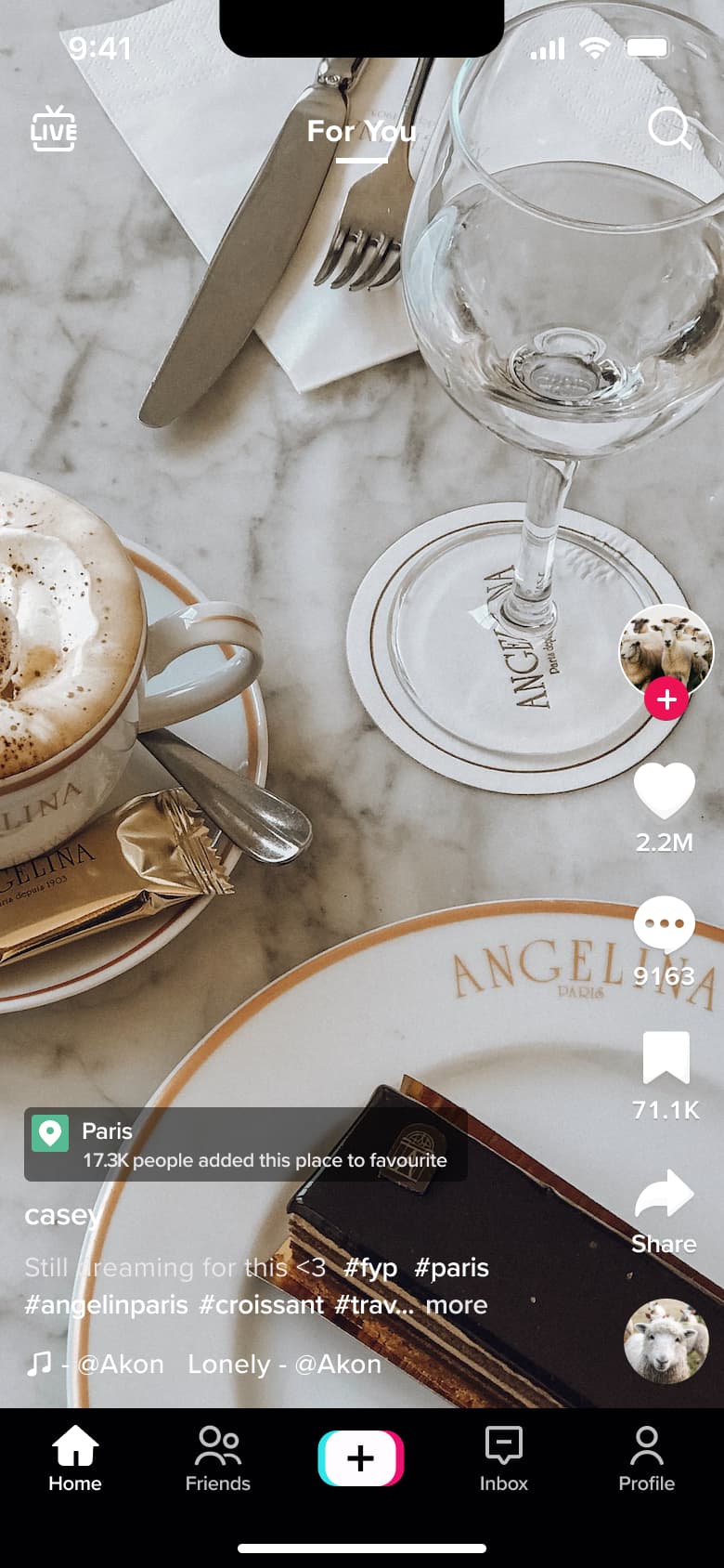 Feed video with place chip showing how many saved it.