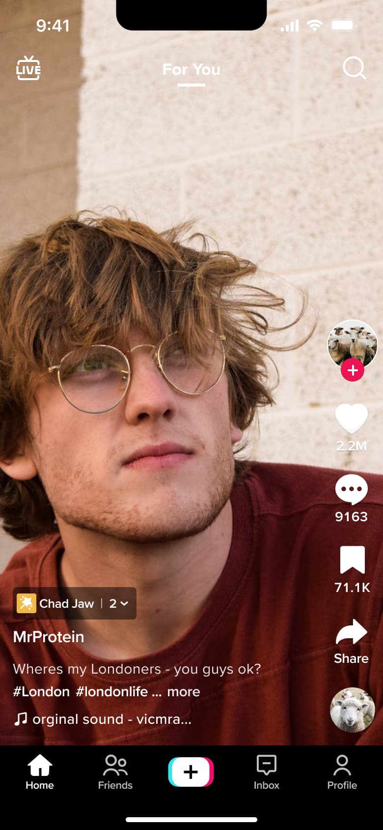 Feed video with creator group chip.