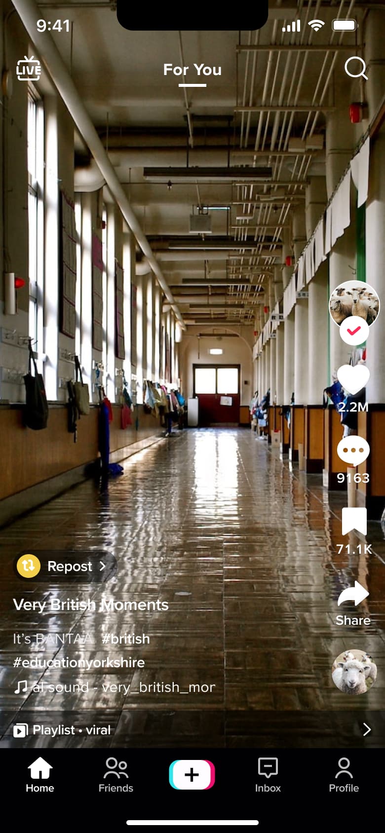 Feed video of an interior with caption and sound.