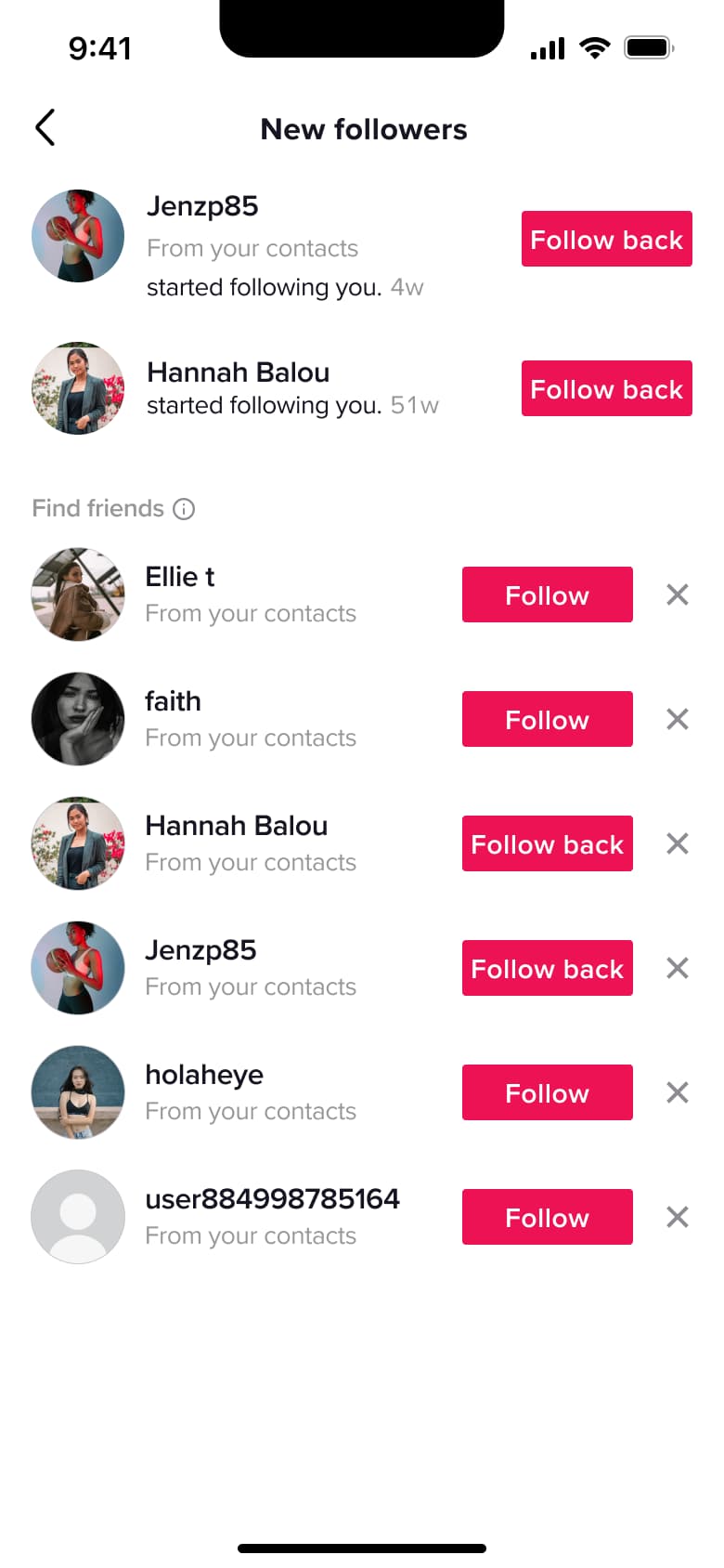 New followers with follow back and find friends suggestions.