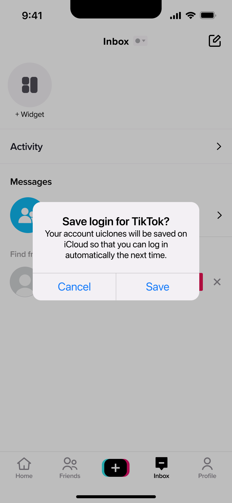 Save login system alert over the inbox.