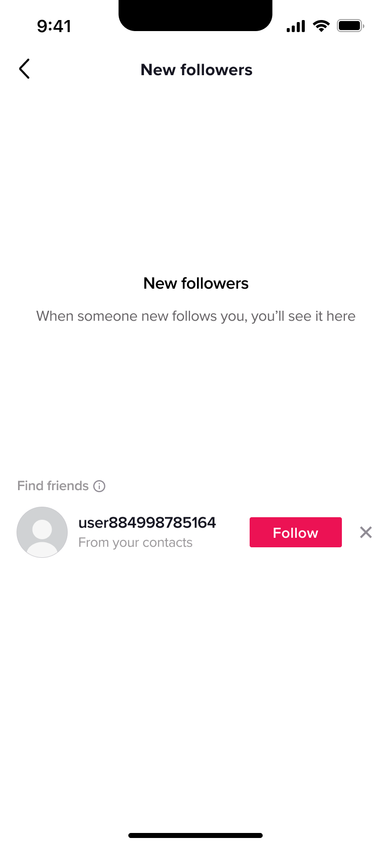 New followers empty state with find friends suggestion.