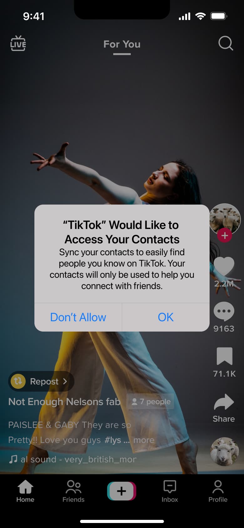 Contacts access system alert over the feed.