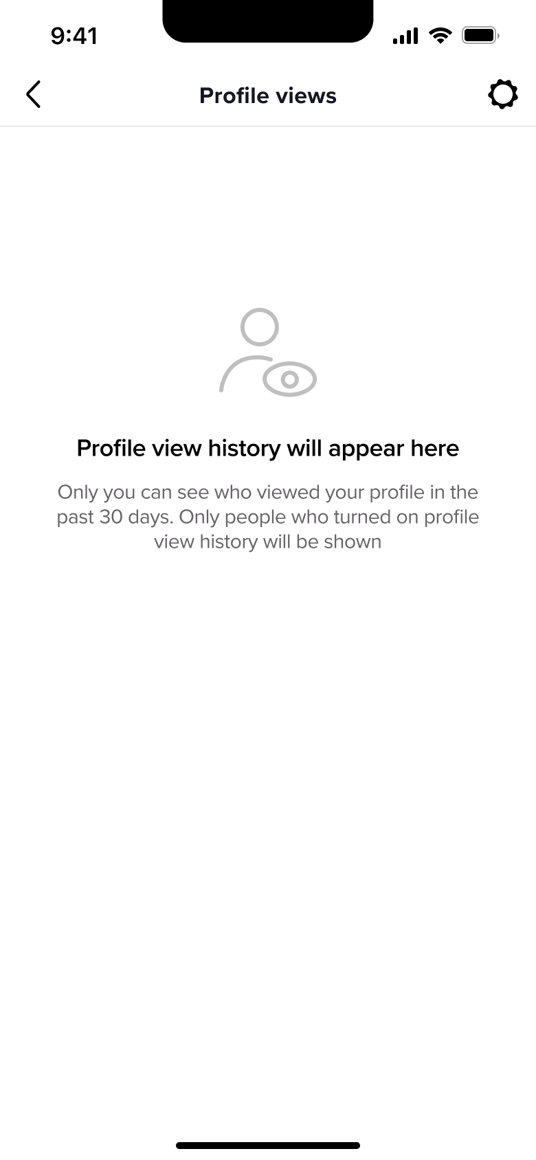 Profile view history will appear here empty state.