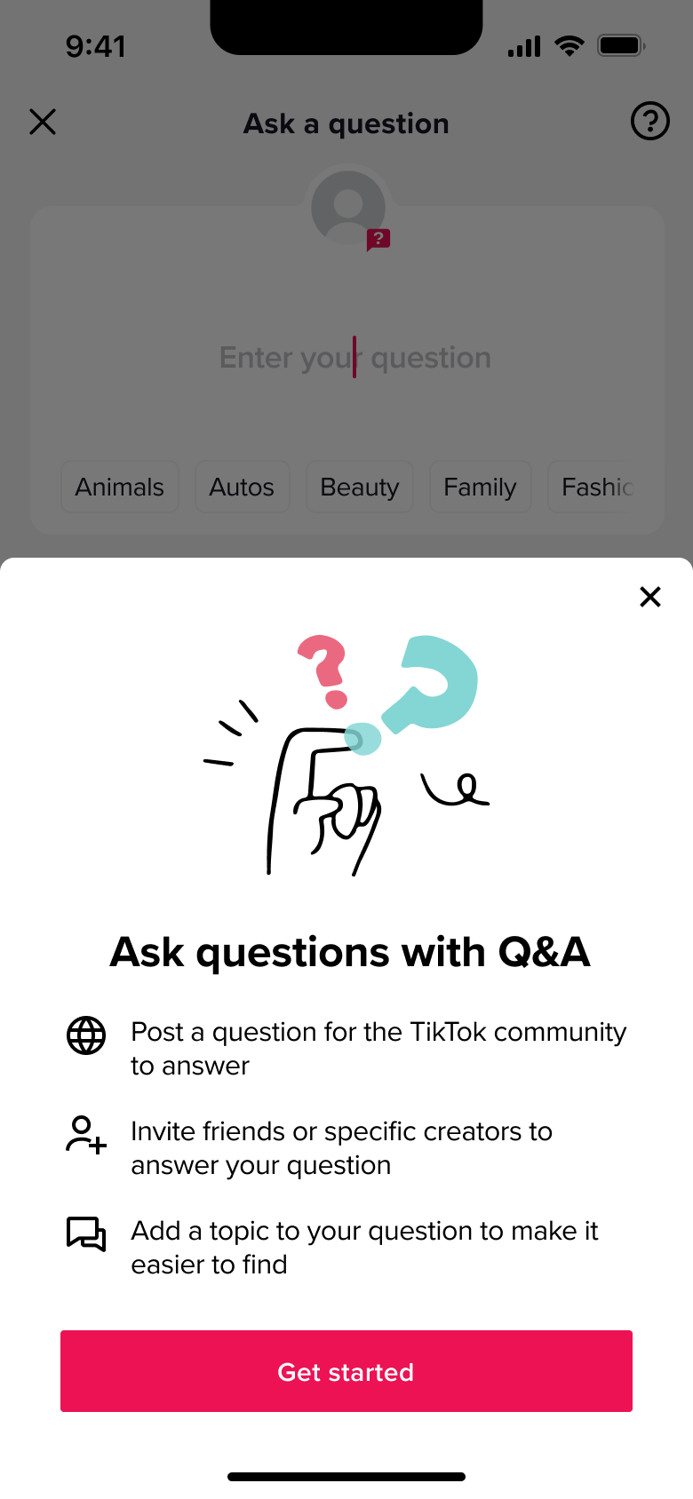 Ask questions with Q&A explainer sheet with get started.