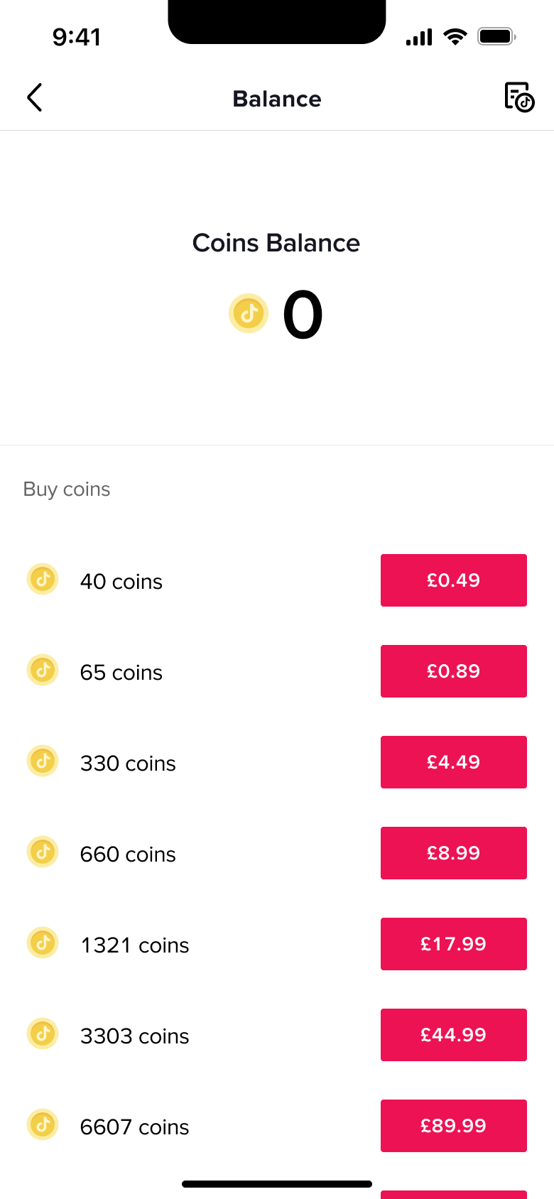 Buy coins: coin packs with prices.