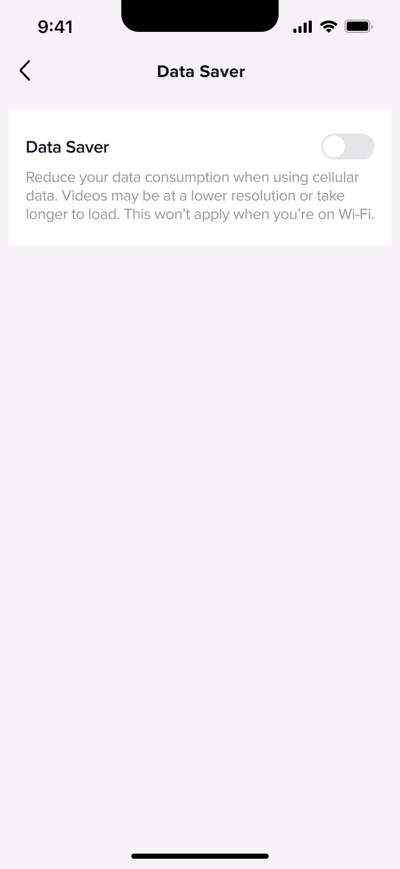 Data saver toggle with explanation.