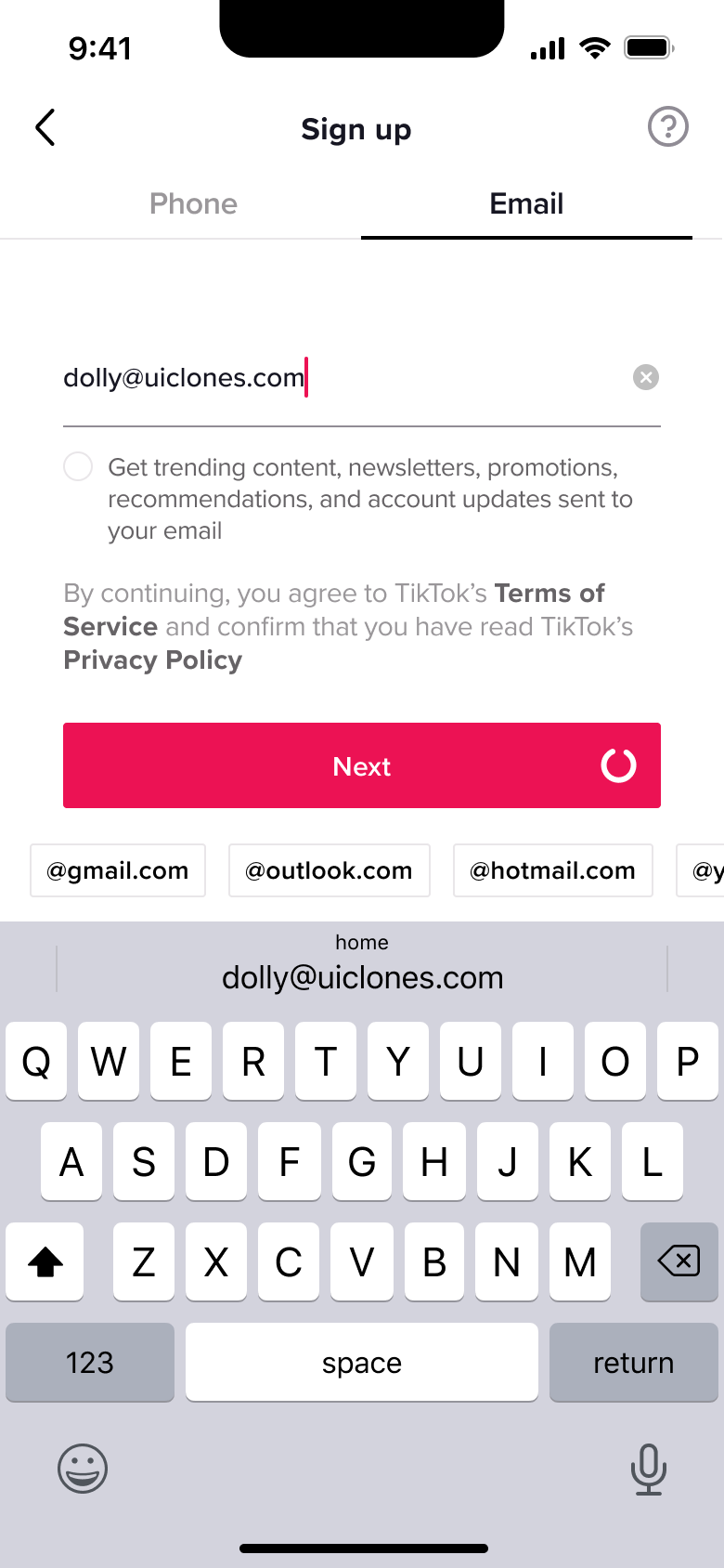 Email sign up submitting.