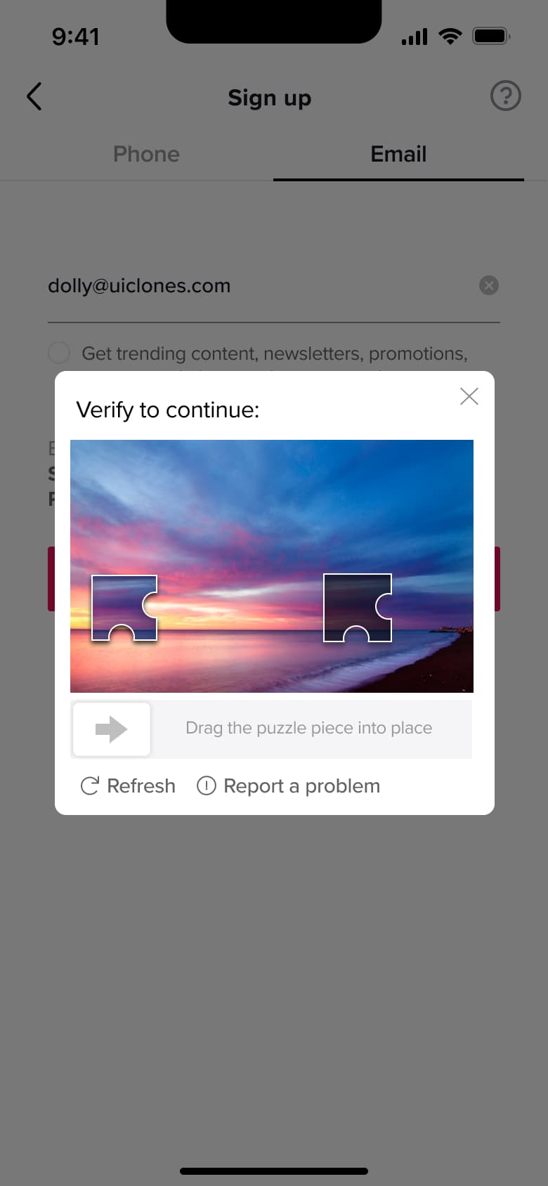 Verify to continue: drag the puzzle piece into place captcha.