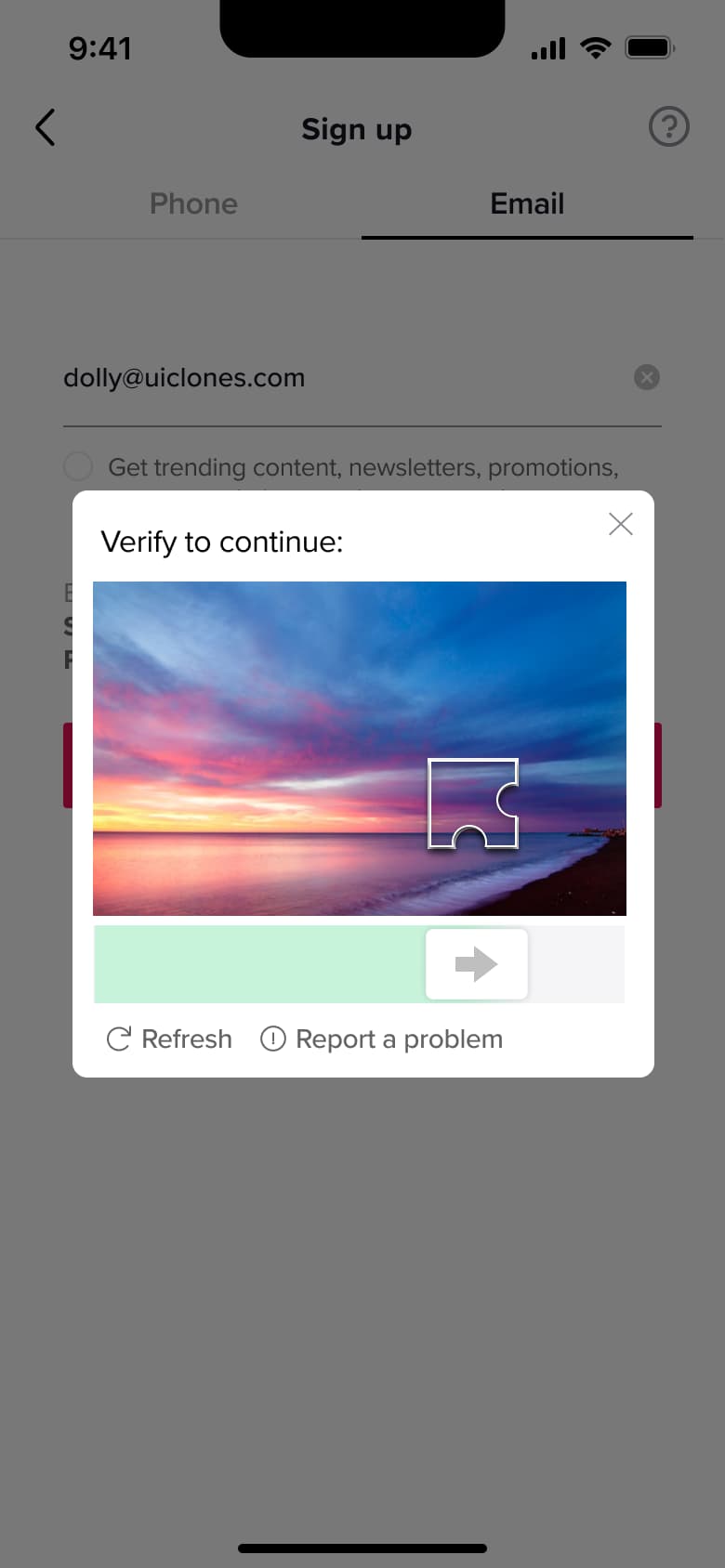 Captcha puzzle piece being dragged.
