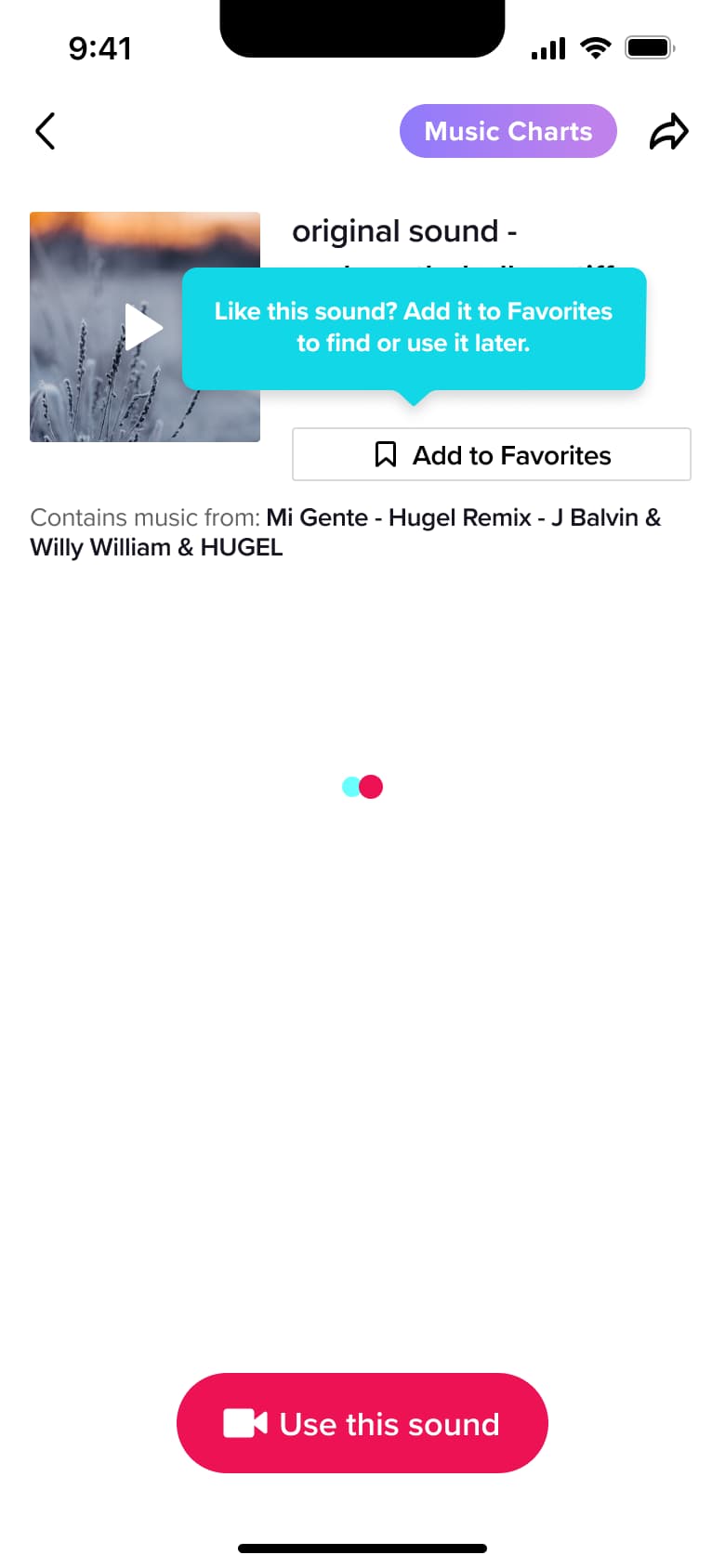 Sound page loading with favourites tooltip.