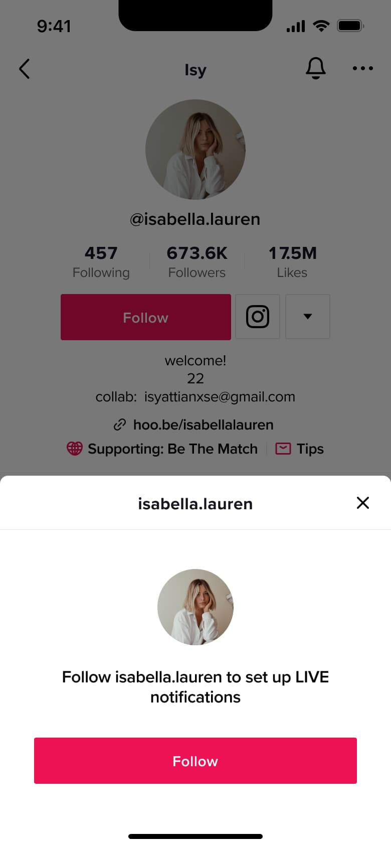 Follow to set up live notifications sheet.