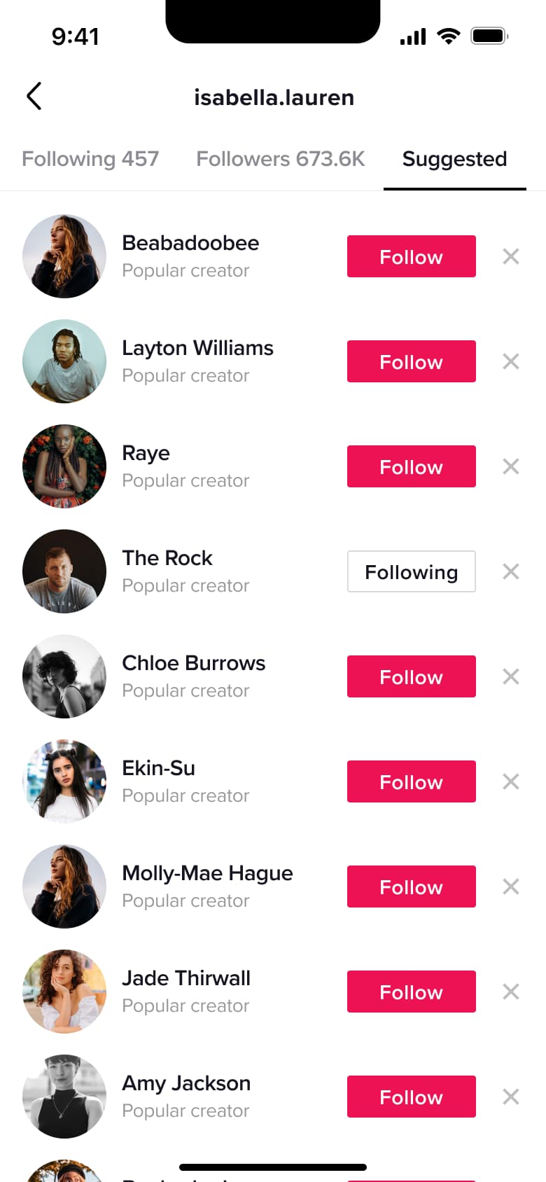 Suggested accounts list with one account followed.