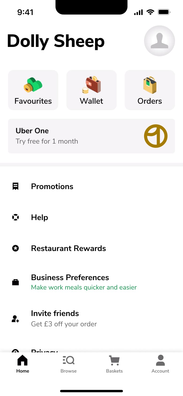 UberEats flow, step 1: account - 1