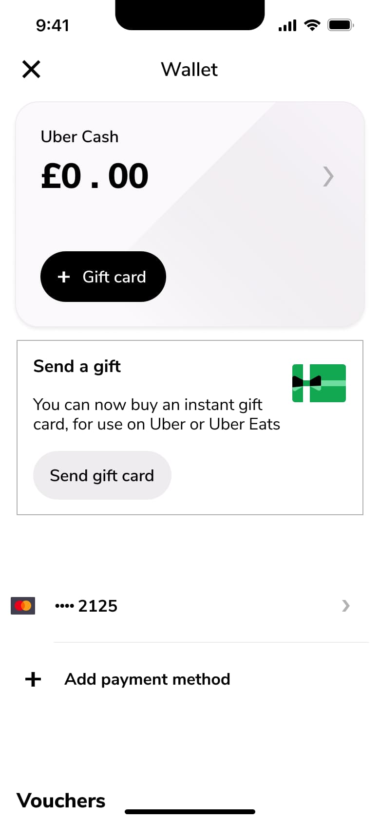 Wallet with send a gift card promo.
