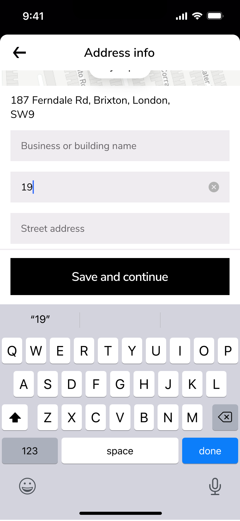 Flat number typed in address info.