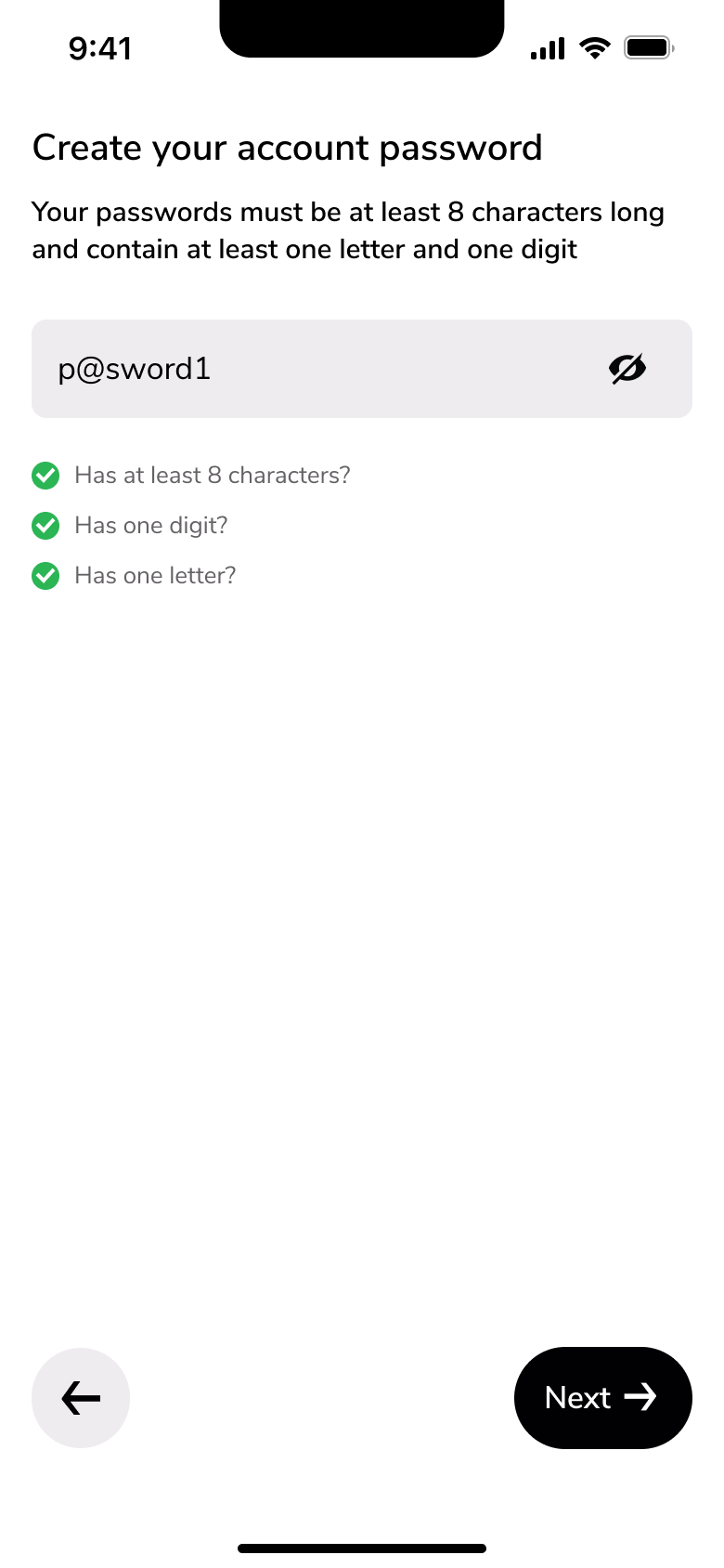 Password revealed with all rules met.