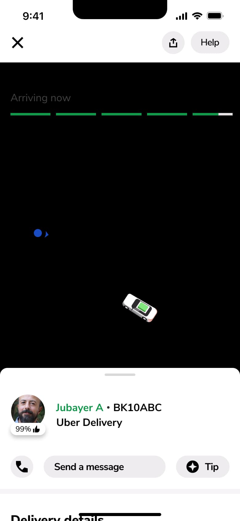 Courier arriving with car on map.
