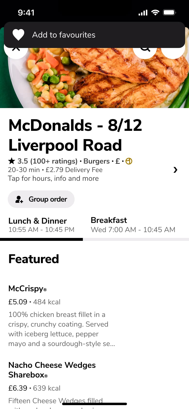 Store page with added to favourites toast.