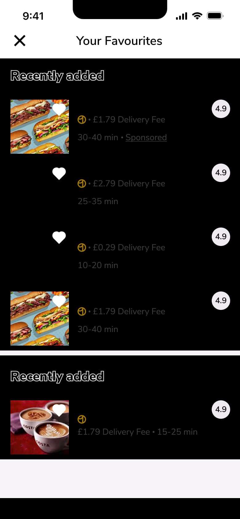 Your favourites: recently added restaurants.