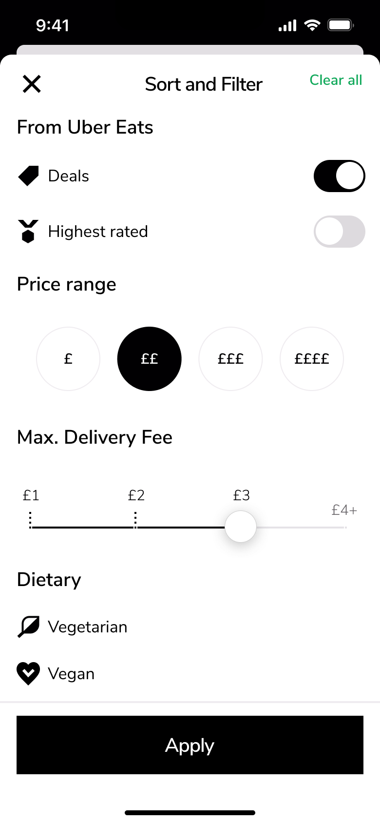 Max delivery fee slider adjusted.