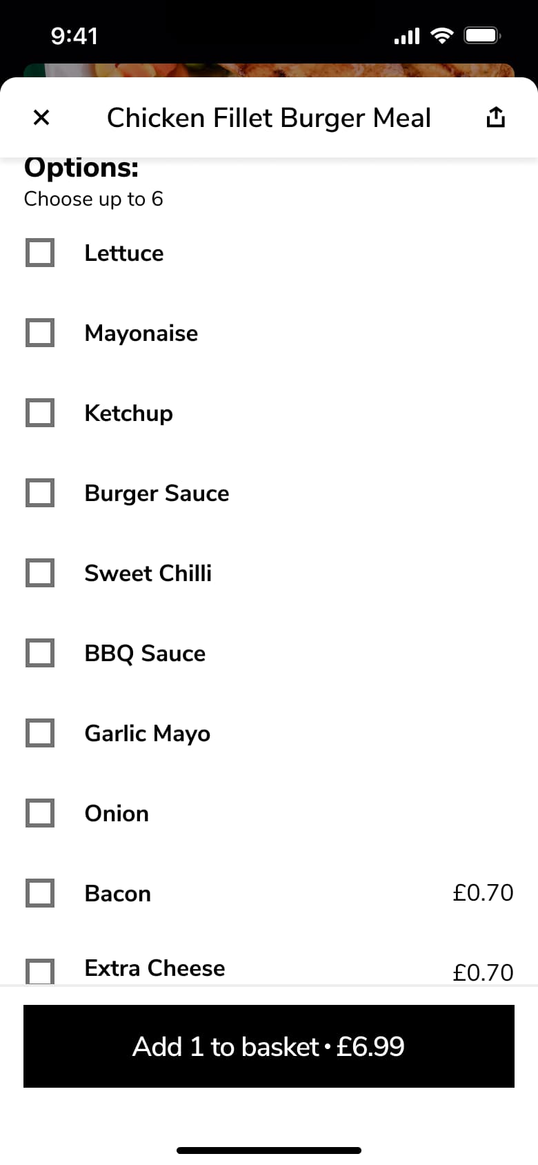 Optional extras checklist with prices.